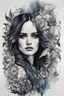 Placeholder: In Tattoo art Eva Green Vektor Creates an exquisite ink painting on white paper that is the perfect multi-exposure work of art. This piece was intended to combine the volume-shaded silhouette of a long-haired tattoo woven in ornate style. In the stem of Alice in Wunderland.Tattoo style, paint splash, self-determination,grim, dark fantasy, cinematic, poster, painting, graffiti, vibrant