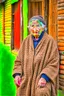 Placeholder: old russian woman outside of her shack