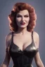 Placeholder: Rita Hayworth as evil queen in black leather, busty, cleavage, dominatrix, curvy, angry, stern look. character design by cory loftis, fenghua zhong, ryohei hase, ismail inceoglu and ruan jia. unreal engine 5, artistic lighting, highly detailed, photorealistic, fantasy