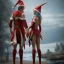 Placeholder: two elves. woman and man. Christmas scene. photorealistic. low-key