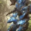 Placeholder: A Fantasy painting of an angry cougar in full blue and white armor, Inka jungle background, highly detailed, digital painting, Artstation, concept art, matte, sharp focus, illustration, dramatic, art by artgerm and greg rutkowski and alphonse mucha