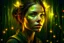 Placeholder: Portrait of a woman, Fireflies in Asgard, colorful polychromatic, ultra-detailed, Artstation, deep color, volumetric lighting, yellow-green color.