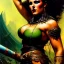 Placeholder: portrait oil on canvas, beautiful punk busty female Barbarian Warrior,green eyes, ,minimal armor,comic book cover, mystical colors,insanely detailed,realistic,intrincate detail, 16k resolution, masterpiece,Frank Frazetta,Alex Horley, Simon Bisley