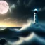 Placeholder: Fantasy, light house, lighting, surreal, waves crashing below, 8k, nightime with full moon, dark clouds, sketch