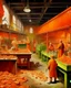 Placeholder: An orange colored crystal factory in a plague painted by Henri Robert Bresil