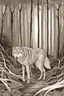 Placeholder: Wolf lurking through a forest. dynamic light, illustration