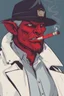 Placeholder: A red demon wearing a police outfit smoking a cigerate.