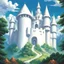 Placeholder: 90's fantasy tcg art of a white giant robot castle shaped like a castle