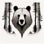 Placeholder: M shaped bear head combined with woods silhouette in backround, letterpress style, minimalistic pencil art