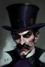 Placeholder: Strahd von Zarovich with a handlebar mustache wearing a top hat with a sinister sneer