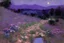 Placeholder: Night, purple flowers, pathway, mountains, rocks, little puddle, theodore robinson impressionism painting