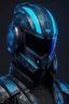 Placeholder: Someone wears a black glass Cyberpunk helmet , full helmet cover , Changshan costume, black and blue color, cyberpunk drawing style, neon, full body, intricate details, highly detailed, high details, detailed portrait, masterpiece,ultra detailed, ultra quality