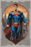 Placeholder: Superman. In a new, sophisticated suit decorated with a Mandala pattern. Strong, fit body. Muscles. A cinematic scene. A destroyed city scene