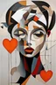 Placeholder: Abstract painting of a woman with a broken heart. Abstract art that does not represent an accurate depiction of visual reality, communicating instead through lines, shapes, colors, forms and gestural marks, perfect composition, cubism style