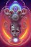 Placeholder: Spiritual being with Tentacles over human Head creating reality around, wrapping Spiral around Human, Psychedelic