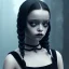 Placeholder: jenna ortega, wednesday addams hair style, make up, wednesday addams black dress, cinematic, wednesday style, hyper detail, 8k resulation