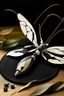 Placeholder: Craft a combination futuristic of a leaf, and dragonfly in shades of ivory and black.