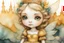 Placeholder: closeup, double exposure, merged layers, golden patina, corrosion, topographic lines, needle felt mohair cute chibi fairy princess, fairy village, watercolor and charcoal S<AI in sunshine