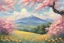 Placeholder: Sunny day, clouds, flowers, mountains, spring, mountains, fantasy, japanese manga style, friedrich eckenfelder impressionism paintings