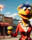 Placeholder: waitress woman with Sesame Street muppet mask-head, concept art, retro style, smooth, unreal engine 5, god lights, ray tracing, RTX, lumen lighting, ultra detail, volumetric lighting, 3d.