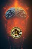 Placeholder: men in the bitcoin brain, Fire theme art, Dark moody night atmosphere, , 8K, close-up face, anatomically perfect face