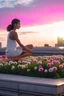 Placeholder: woman doing yoga on the roof of a buss with flowers, 4k, downlight, soft light, depth of field, photorealism