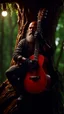 Placeholder: portrait of hairy rock guitar ninja tomato living inside a tree house in a hollow huge tree growing light bulbs, singing into ornate studio mic,bokeh like f/0.8, tilt-shift lens 8k, high detail, smooth render, down-light, unreal engine, prize winning