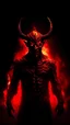 Placeholder: Full HD, 8K, red devil with two horns on his head, angry, scary and scary, with fire background, dark, full body