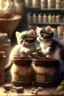 Placeholder: cute Kittens playing in an apothecary. HD. High quality