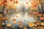 Placeholder: Autumn leaves floating on a pond, watercolor by Picasso and Caspar David Friedrich and Daniel Merriam translucent fantasy high detail crisp quality Modifiers: 4K 3D 丰富多彩的 美丽的 数字绘画 幻想 电影灯光 错综复杂 美妙的景色 超详细 获奖 高清 水墨画 水彩风格 水彩拼布 湿水彩 丹尼尔.梅里亚姆风格 让-巴蒂斯特.蒙日 超现实的 皇家色彩 品质清脆
