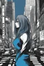 Placeholder: a anime painting: nake woman , gray-black-white-blue colors New York