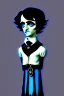 Placeholder: black haired blue-eyed young man necromancer goth gnome that looks like Edgar Alan Poe with gothic jewelry, in the style of Charles Addams