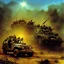 Placeholder: vietnam war. war report. jeep in jungle. poster. bokeh. lens flare. warm lights. high detailed. beksinski