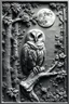 Placeholder: depth map style for bas-relief, a wonderful barn owl in a deep forest, a grayscale representation of the 3D data in a scene, global illumination, black and white