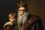Placeholder: Oil painting, volume light, Portrait of Grima Wormtongue and his son standing behind the king.