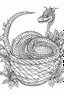 Placeholder: Outline art for coloring page, RATTLESNAKE TAIL IN A GROOVY BASKET, coloring page, white background, Sketch style, only use outline, clean line art, white background, no shadows, no shading, no color, clear