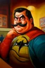 Placeholder: Fat spiderman burguese mustache at the casino oil canvas.