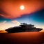 Placeholder: volumetric Wide desert view with futuristic hovering military armored tank painted by chris foss, floating, hover, 4k, 8k, [hovercraft] Minutiae, highly detailed, render, rivets, hovering, stripes, sunset duststorm, nimbus clouds