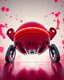 Placeholder: low view angle shot down from upper left front and showing the full vehicle, a RETROFUTURISTIC HOVERING CRAFT OF ALIEN ORIGIN, large close up a beautiful look up modern is decorated with red abstract, all red background, fisheye lense, vray, raytracing
