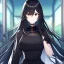 Placeholder: Clear focus,8k,Beatiful Lighting,Beatiful Blur,Beatiful Face,Beatiful Shading,Black long hair,silky hair, long silky bangs, black eyes, wearing a detailed outfit outfit,must wear a short black skirt, Hair in eyes, lot of hair,