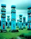 Placeholder: A cyan fortress in a thunderstorm designed in Pacific Northwest totem poles painted by Andy Warhol