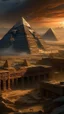 Placeholder: A several volcanos exploding over a the Permit of Egypt in high definition cinematic theme with stormy fiery sky