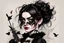 Placeholder: create a wild caricature of Maisie Williams as a savage, ravenous, gothpunk vampire girl with highly detailed and refined facial features and hair, clothed in an ornate Gothic rags and fishnet stockings, in the caricature cartoon style of Gerald Scarfe and Ralph Steadman, precisely drawn, boldly inked, vividly colored, 4k