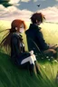 Placeholder: Bella and Edward seating Ian the meadow, in HD resolution, anime style, realistic