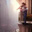 Placeholder: a man pushing a woman over a balcony, downtown new york, dramatic, dramatic lighting, volumetric lighting, hyperrealism, 8k, high quality, photorealistic, lot of details