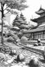 Placeholder: Tokyo garden in autumn abstract pencil black and white STYLE OF HIROKU OGAI