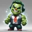 Placeholder: chibi cute caricature of Hulk as a 1970's clown, surrounded by will-o'-the-wisp, elegant, close wiew, dynamic pose, photorealistic rendering --ar 2:3 --stylize 500 --v 6