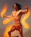 Placeholder: native american warrior, long black hair, dancing on top of fire, big muscles, loincloth, shirtless, 8k resolution concept art portrait by Greg Rutkowski