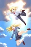 Placeholder: Blonde girl fall from sky. Anime style