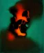 Placeholder: broken skull. black background. smoke and explode. particles in air. teal and orange. abstract. beksinski.